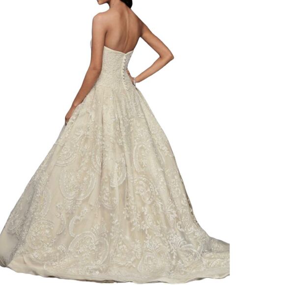 Oleg Cassini Beaded Lace Tulle Strapless Wedding Gown Formal Size 10 - Picture 2 of 11